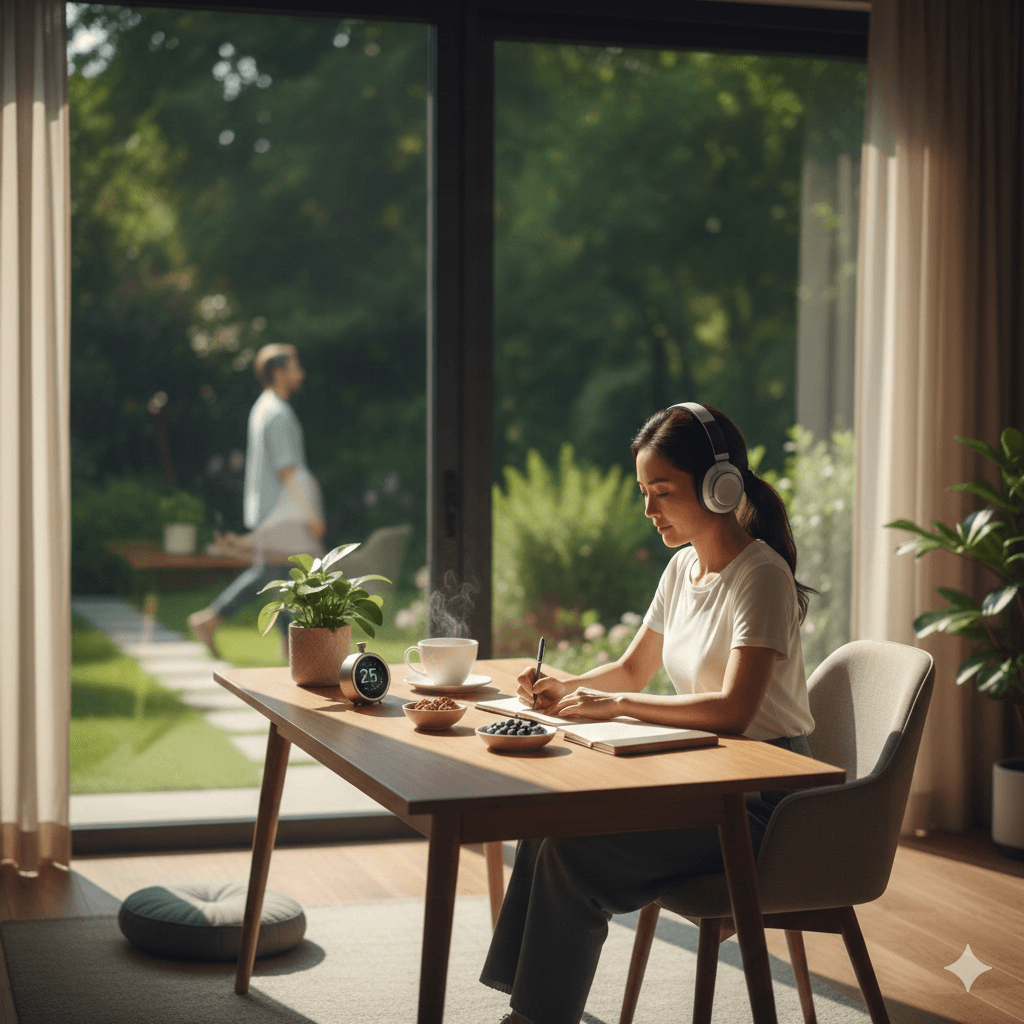 Calm workspace supporting mental focus